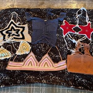 6 crochet🧶 crop tops and bralettes tied up like New  forever21/charlotte Russ